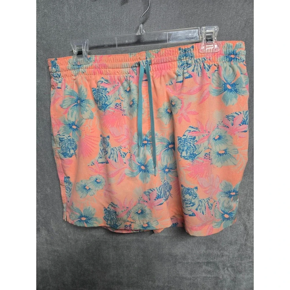 Chubbies Mens Swim Trunks Medium Peach Orange Tropical Tiger Floral 5.5 Inseam